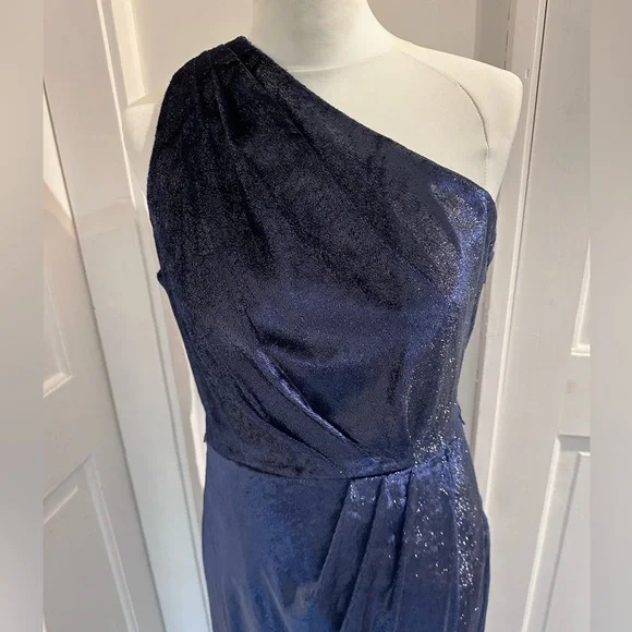 TED Baker Size 3 Navy One Shoulder Drape Midi Dress - Picture 5 of 17